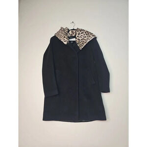 Gerald Darel Womens Wool Coat Leopard Collar Size 38